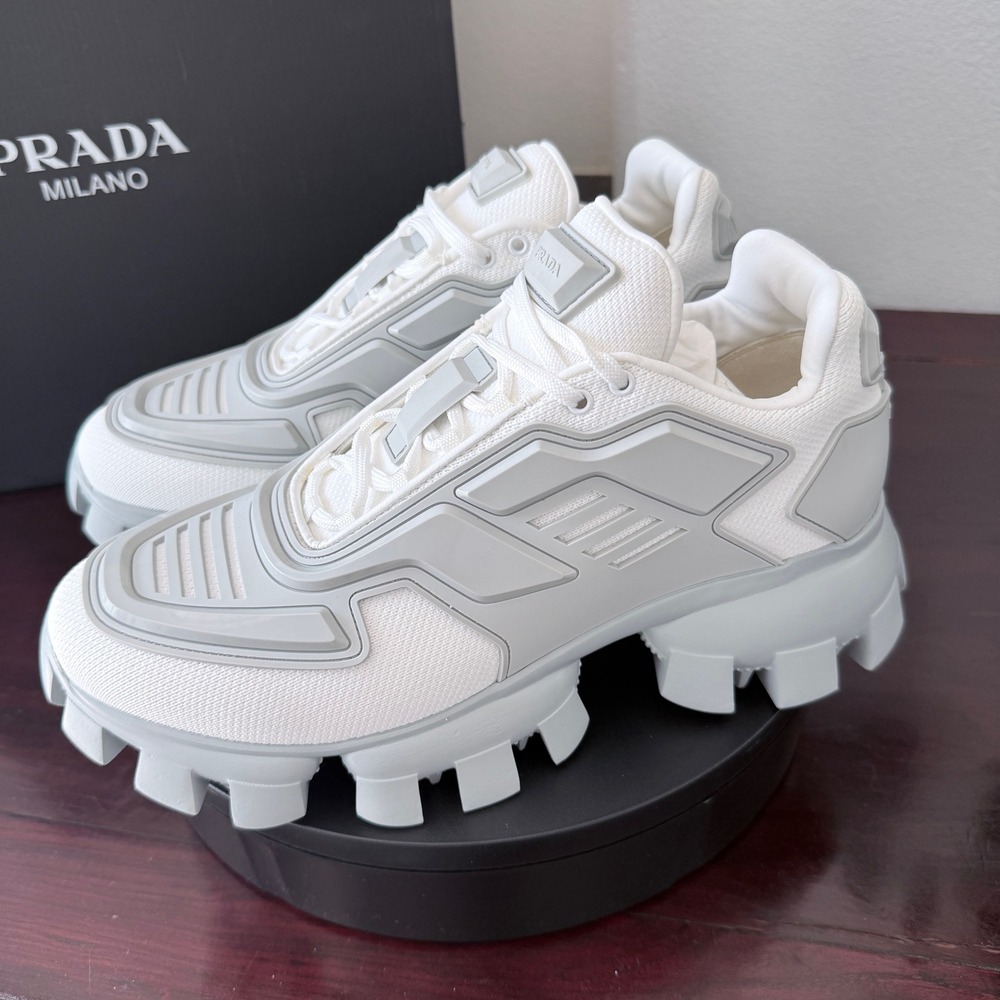 Prada 2EG293 Men's Cloudbust Thunder Sneakers White‎ Trainers Luxury Shoes UK 7